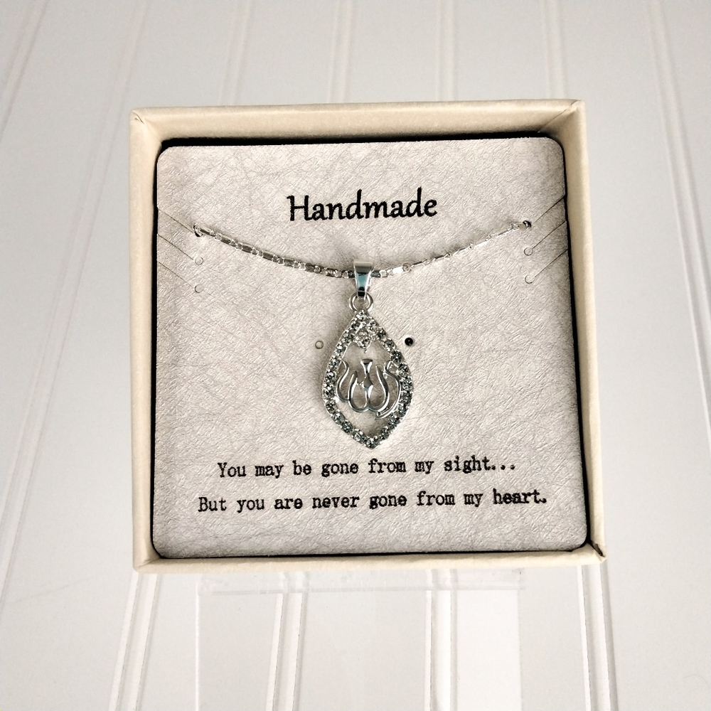 Sterling Silver Rememberance In My Heart Rhinestone Necklace